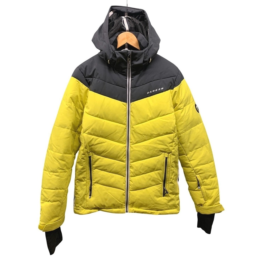 Dare 2b Hooded Puffer Ski Jacket Mens S Yellow Black Padded Winter Outdoor